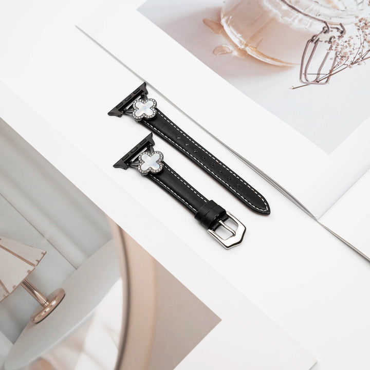 ADIONI Premium Apple Watch Luxury Strap in black leather, adjustable and versatile fit