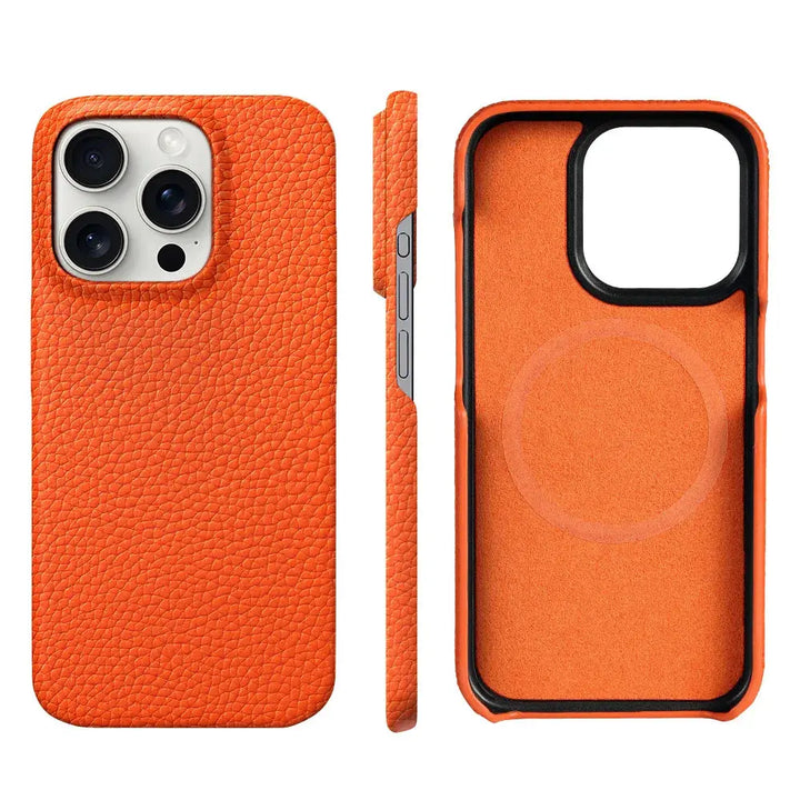 Magsafe Case for iPhone 15, 16 Pro Max, Promax, 16 Pro – Natural Cowhide Lychee Leather Magnetic Protector Luxury Phone Back Cover ADIONI