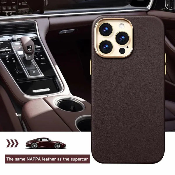 Original Leather Magsafe Case for iPhone 13, 12, 14 Pro, 14 Pro Max, 13 Pro Plus – Magnetic Cover with Tempered Glass Screen Protector ADIONI