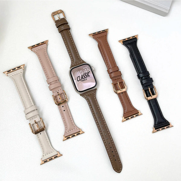 Slim Leather Strap for Apple Watch Series 10, 9, 8, SE, Ultra, 3, 4, 5, 6, 7 – Premium Leather Watchband with Stainless Steel Buckle ADIONI